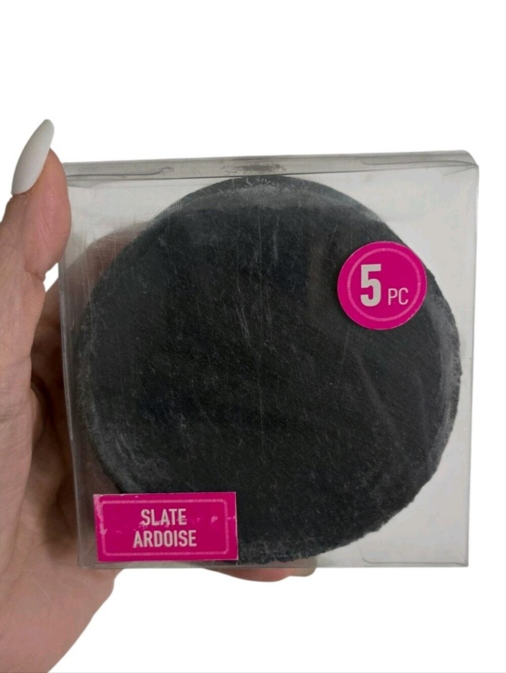 Set of 5 Jagged Slate Coasters Charcoal Gray Black Round Barware Home Essentials